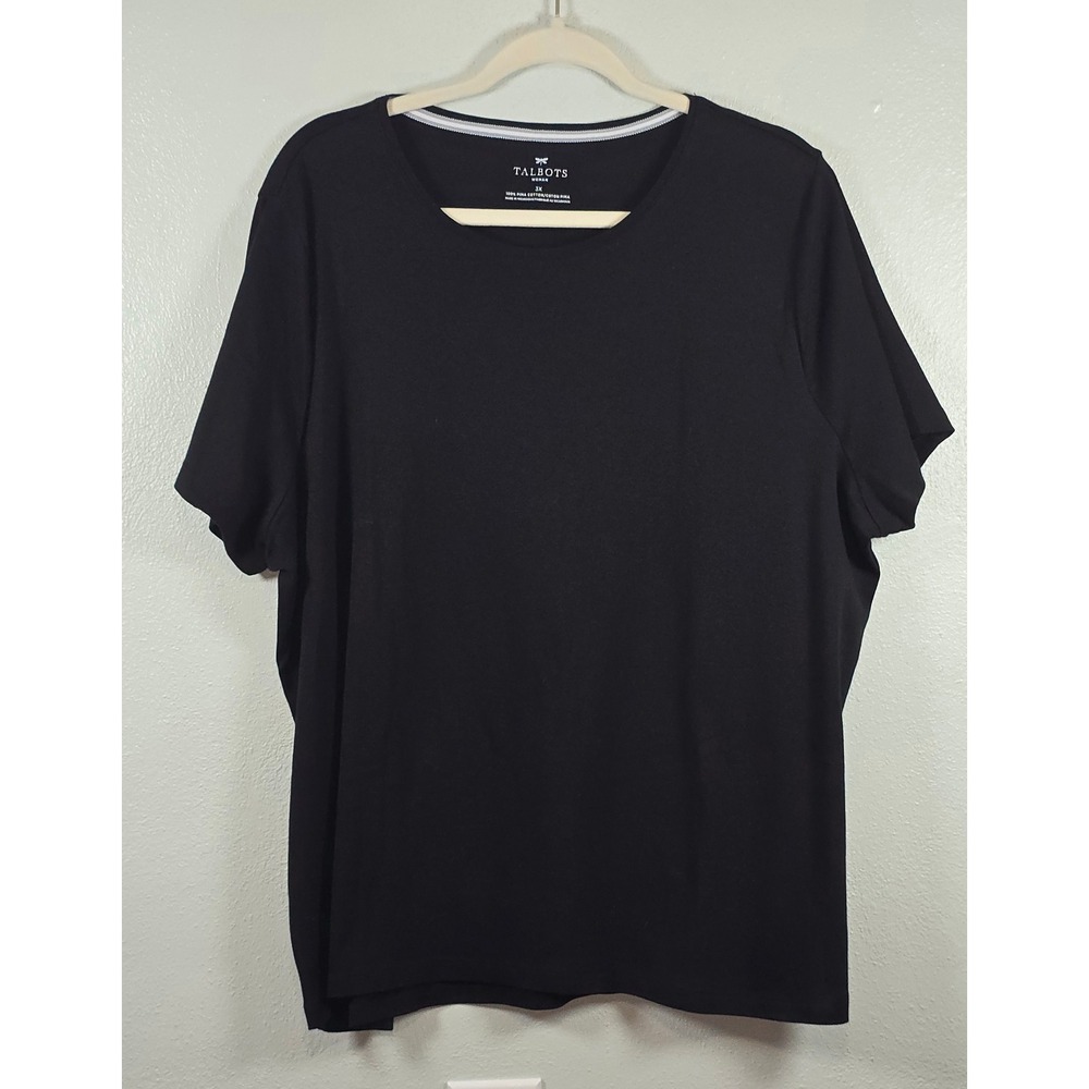 Talbots Woman 3X Black Pima Cotton Short Sleeve Scoop Neck T-Shirt Plus Size